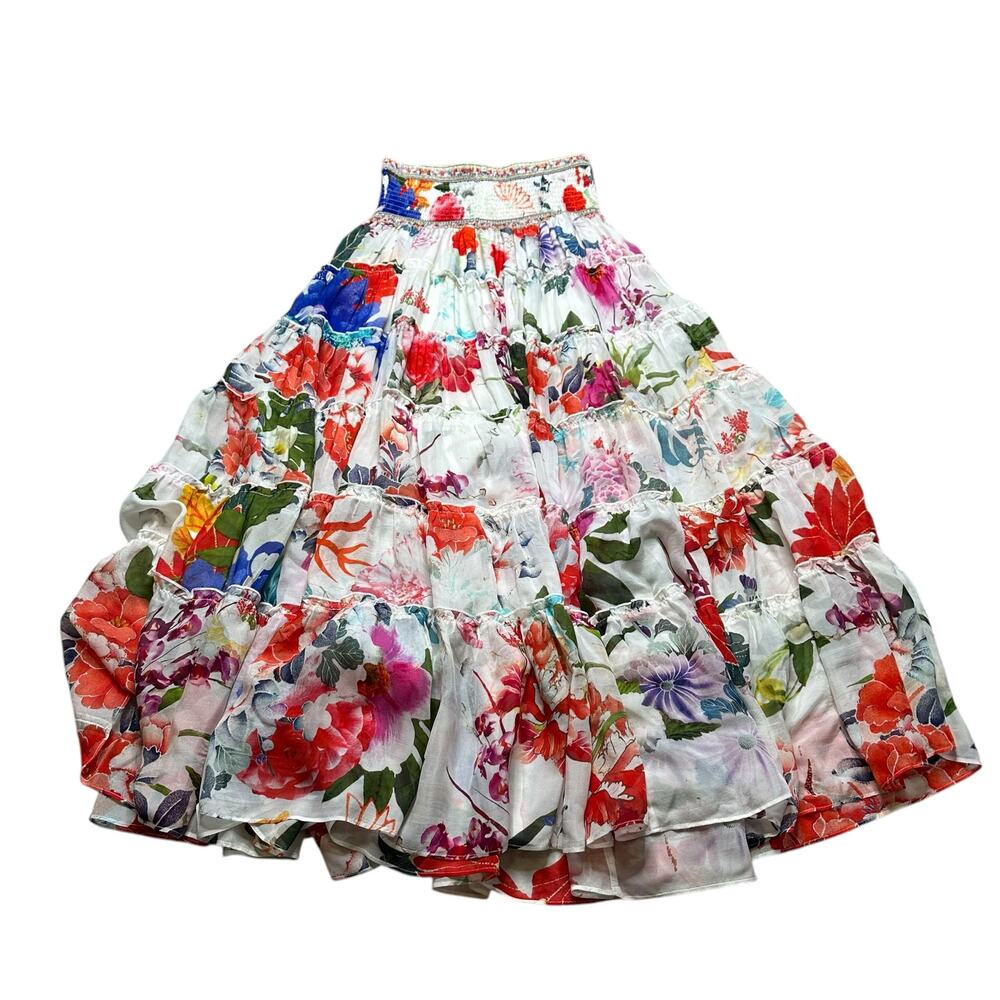 CAMILLA Shirred Waist Tiered Circle Skirt Women's Size Medium Silk Colorful Glam - Picture 6 of 12